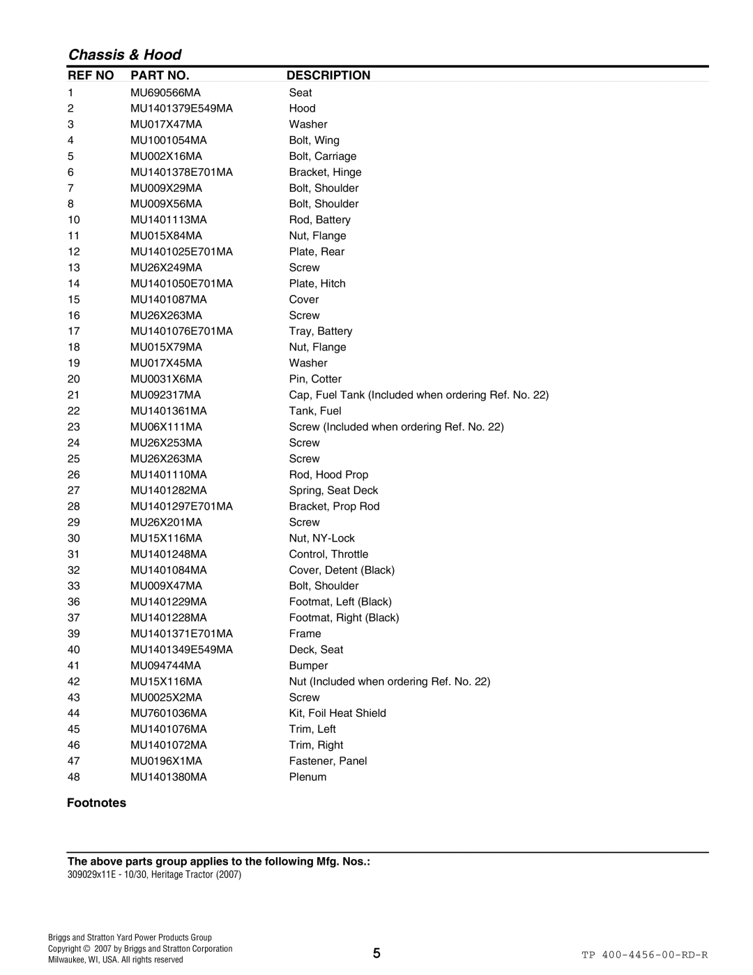 Hayter Mowers 10/30 manual REF no Description 