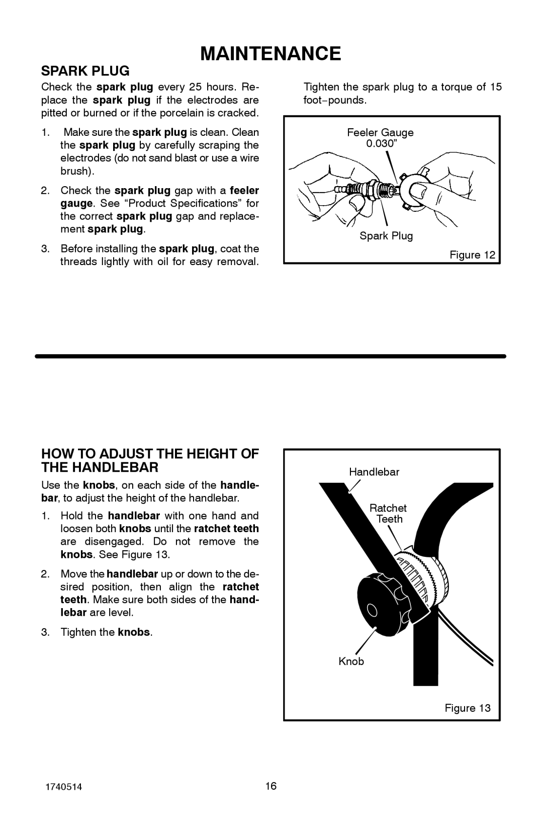 Hayter Mowers 111-1073 manual Spark Plug, HOW to Adjust the Height of the Handlebar 