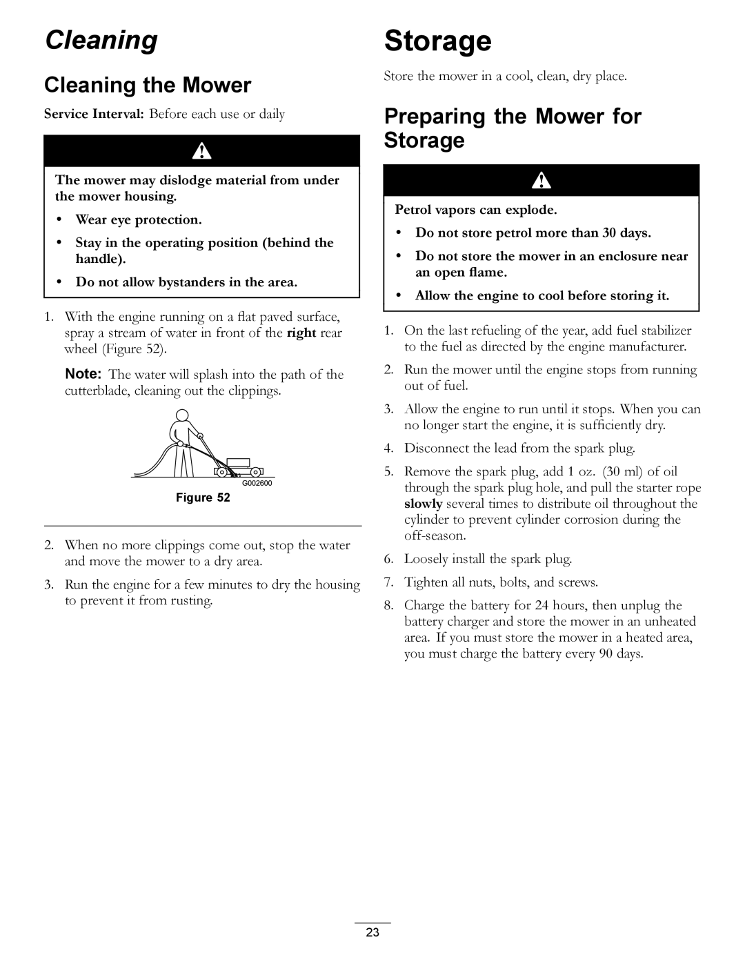 Hayter Mowers 111-2842 Rev B manual Cleaning the Mower, Preparing the Mower for Storage 