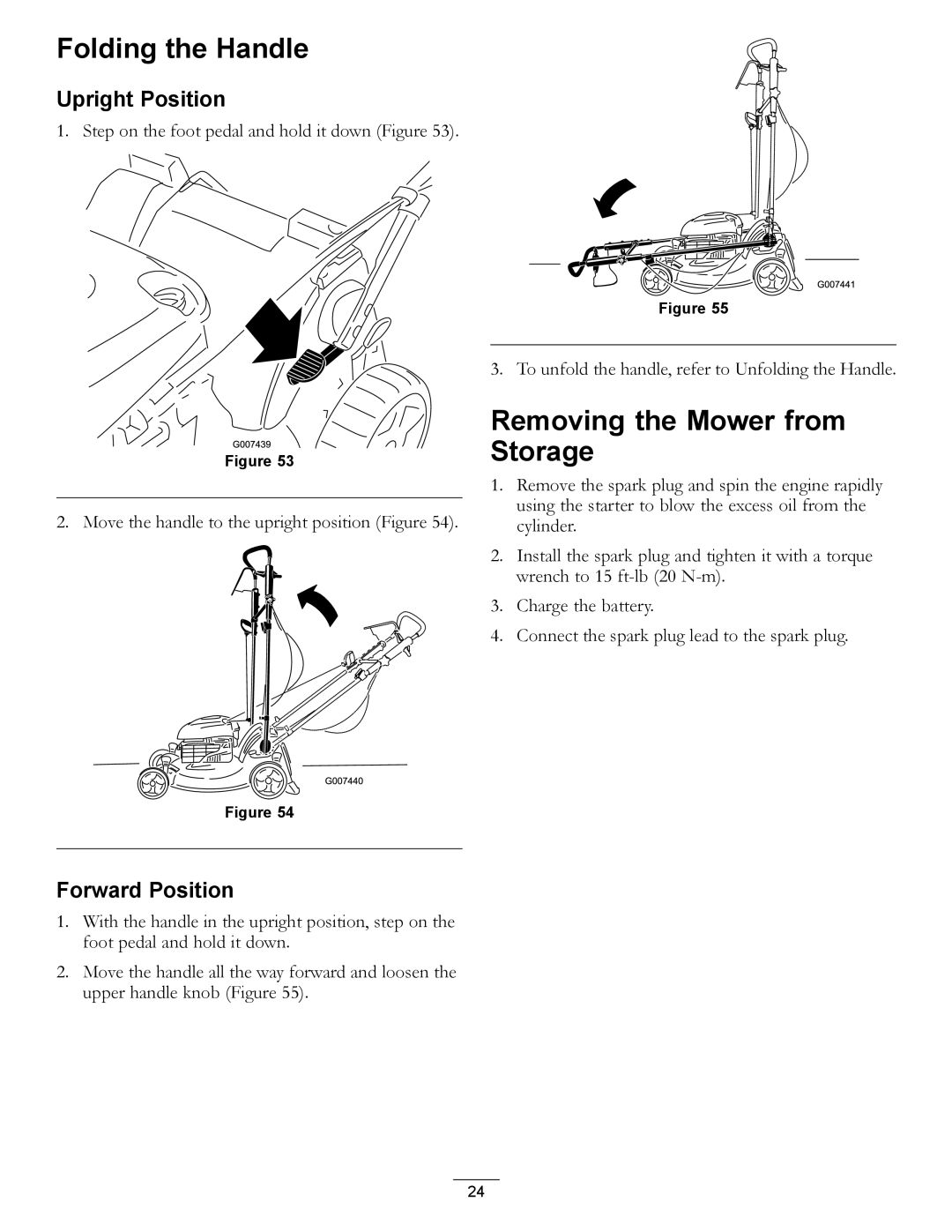 Hayter Mowers 111-2842 Rev B manual Folding the Handle, Removing the Mower from Storage, Upright Position, Forward Position 