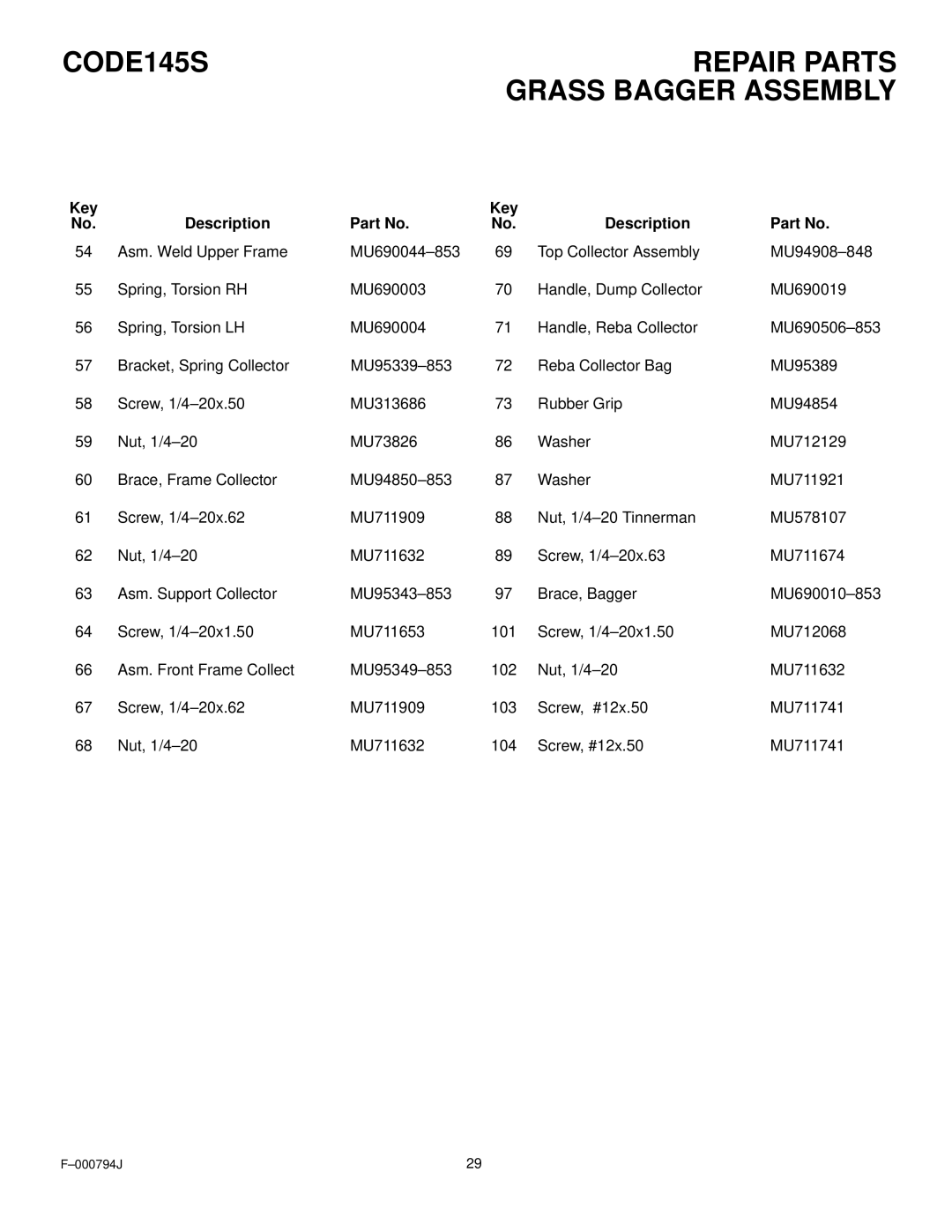 Hayter Mowers 15/40 manual CODE145S Repair Parts 