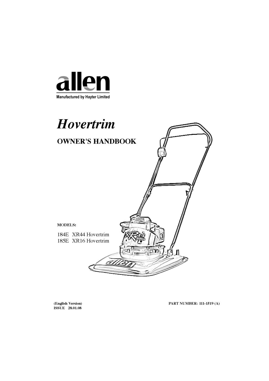 Hayter Mowers 184E XR44, 185E XR16 manual Hovertrim 