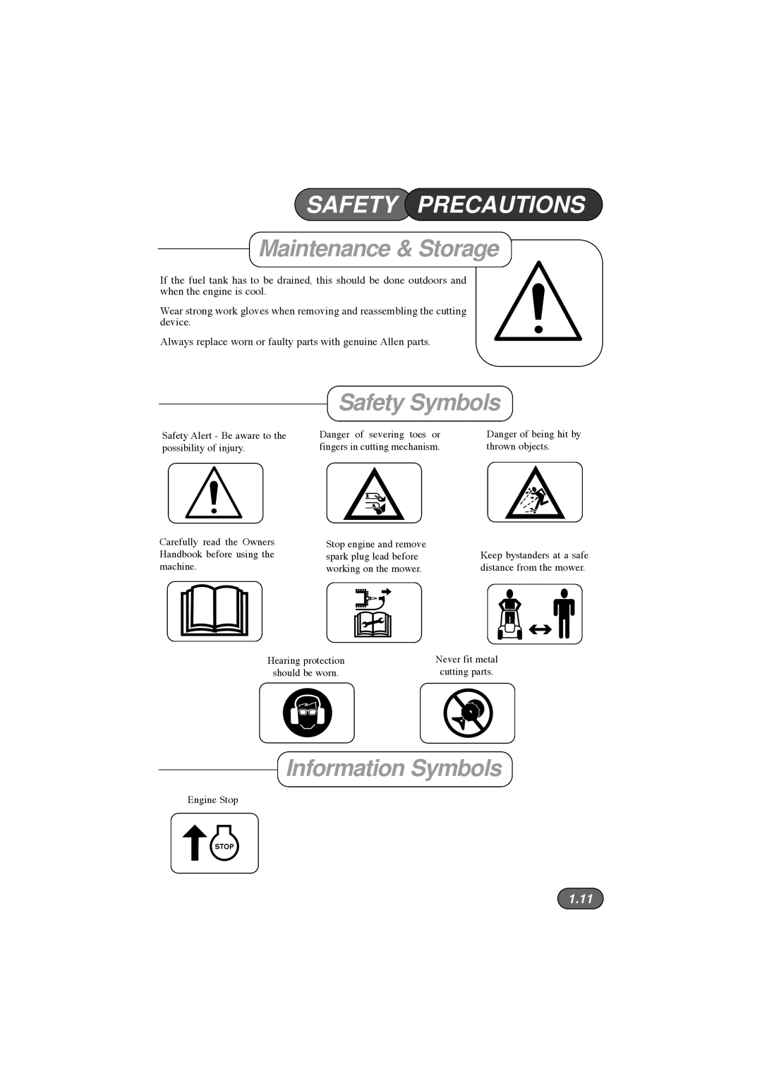 Hayter Mowers 184E XR44, 185E XR16 manual Safety Symbols, Information Symbols 