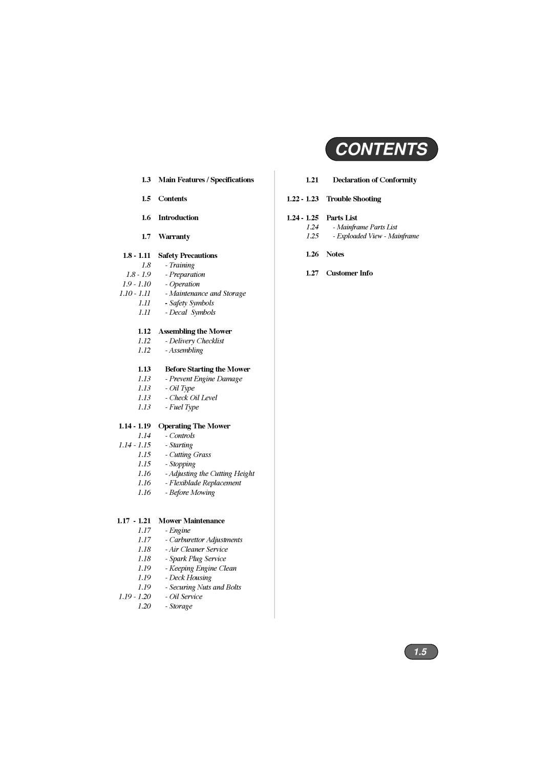 Hayter Mowers 184E XR44, 185E XR16 manual Contents 