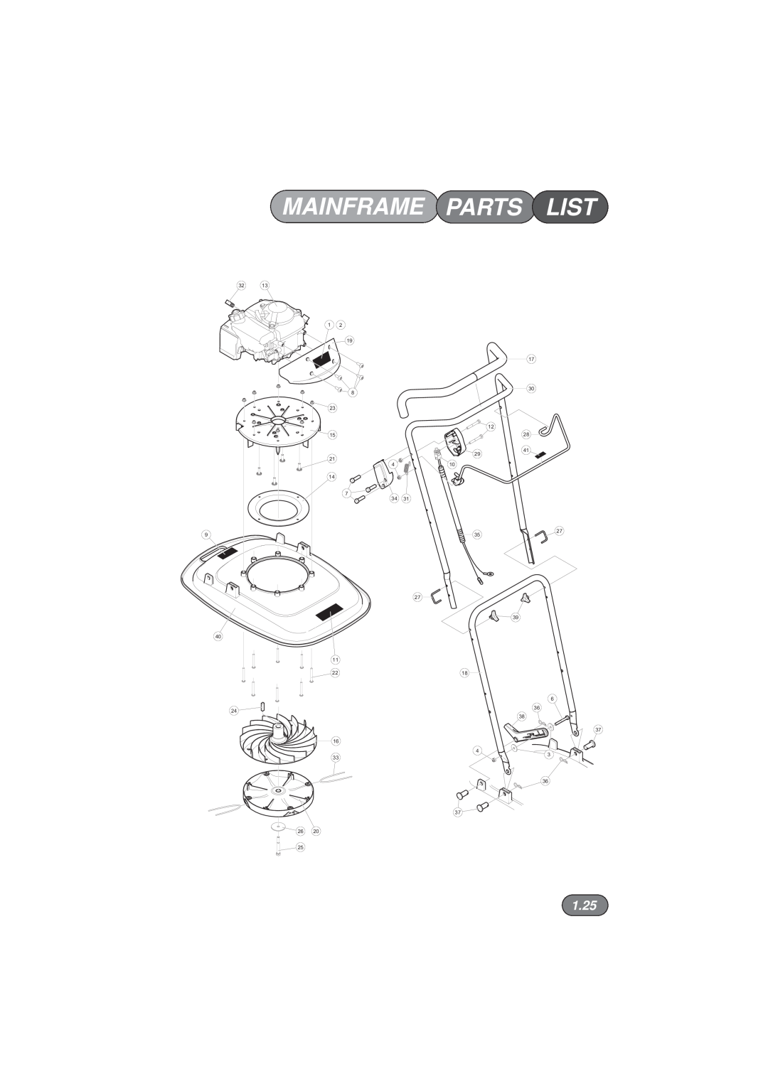 Hayter Mowers 184E XR44, 185E XR16 manual Mainframe Parts List, 1.25 