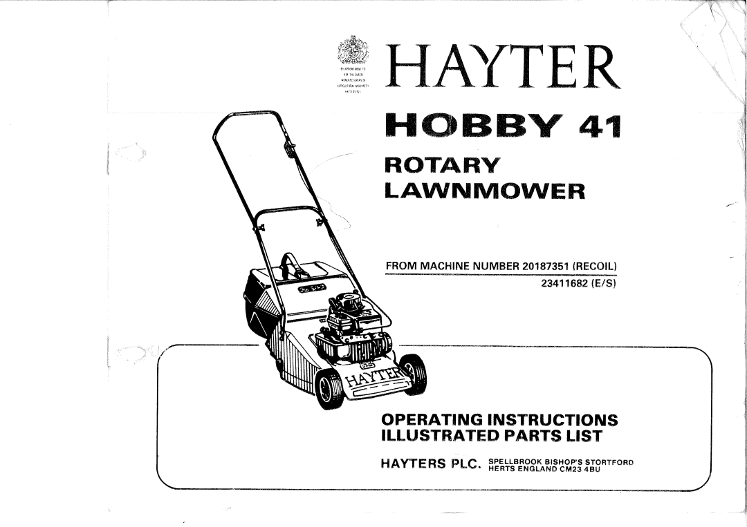 Hayter Mowers 20187351 manual 