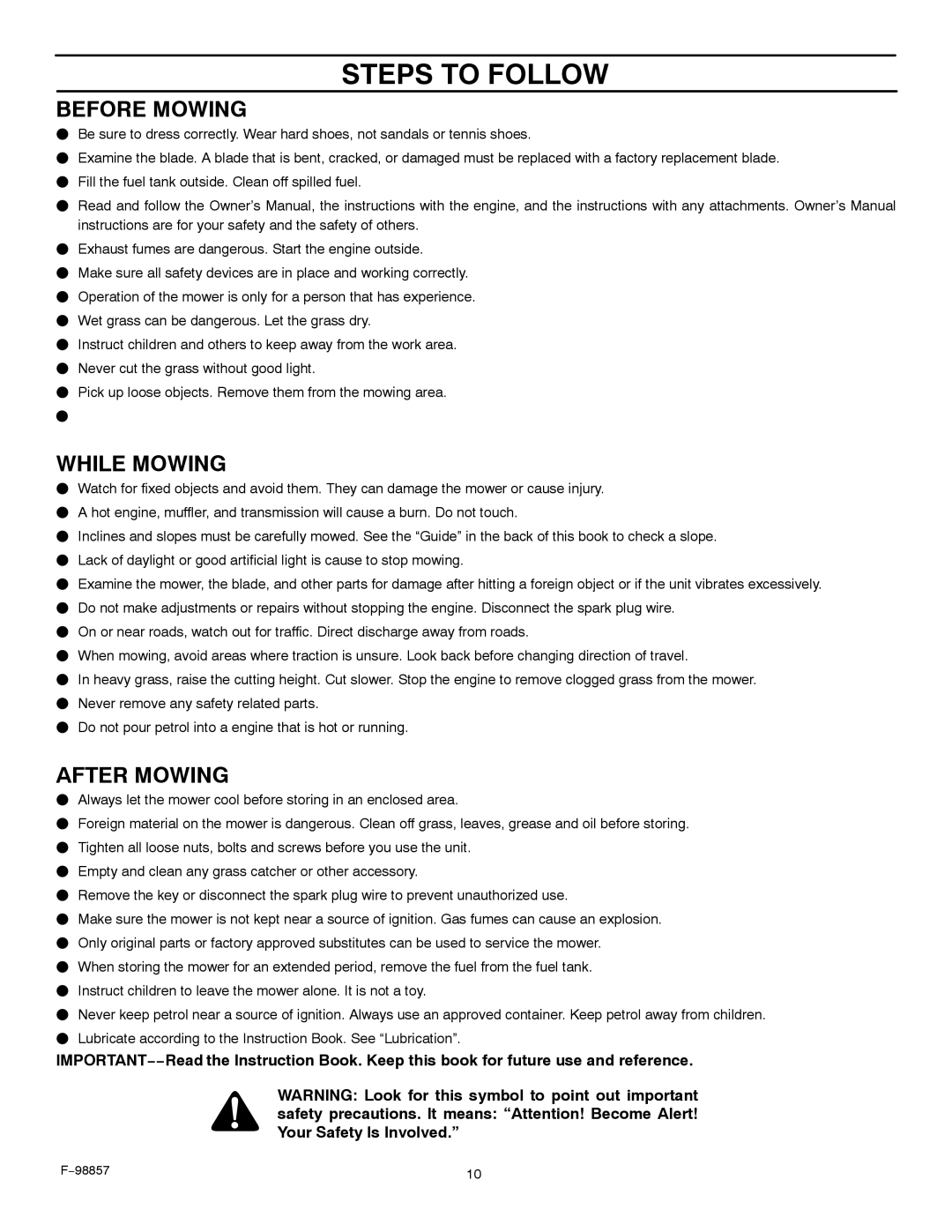 Hayter Mowers 30-Dec manual Steps to Follow, Before Mowing 