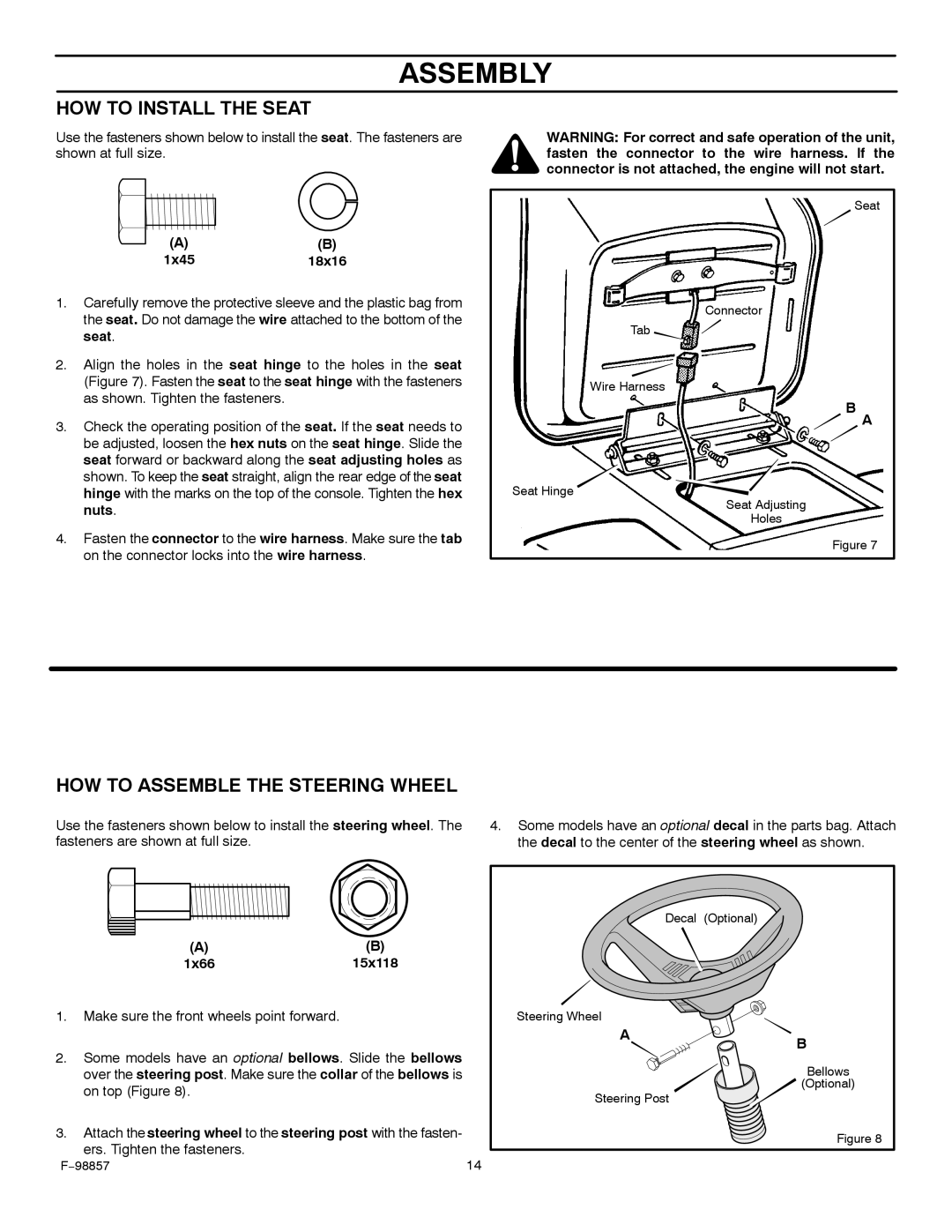 Hayter Mowers 30-Dec manual HOW to Install the Seat, HOW to Assemble the Steering Wheel 