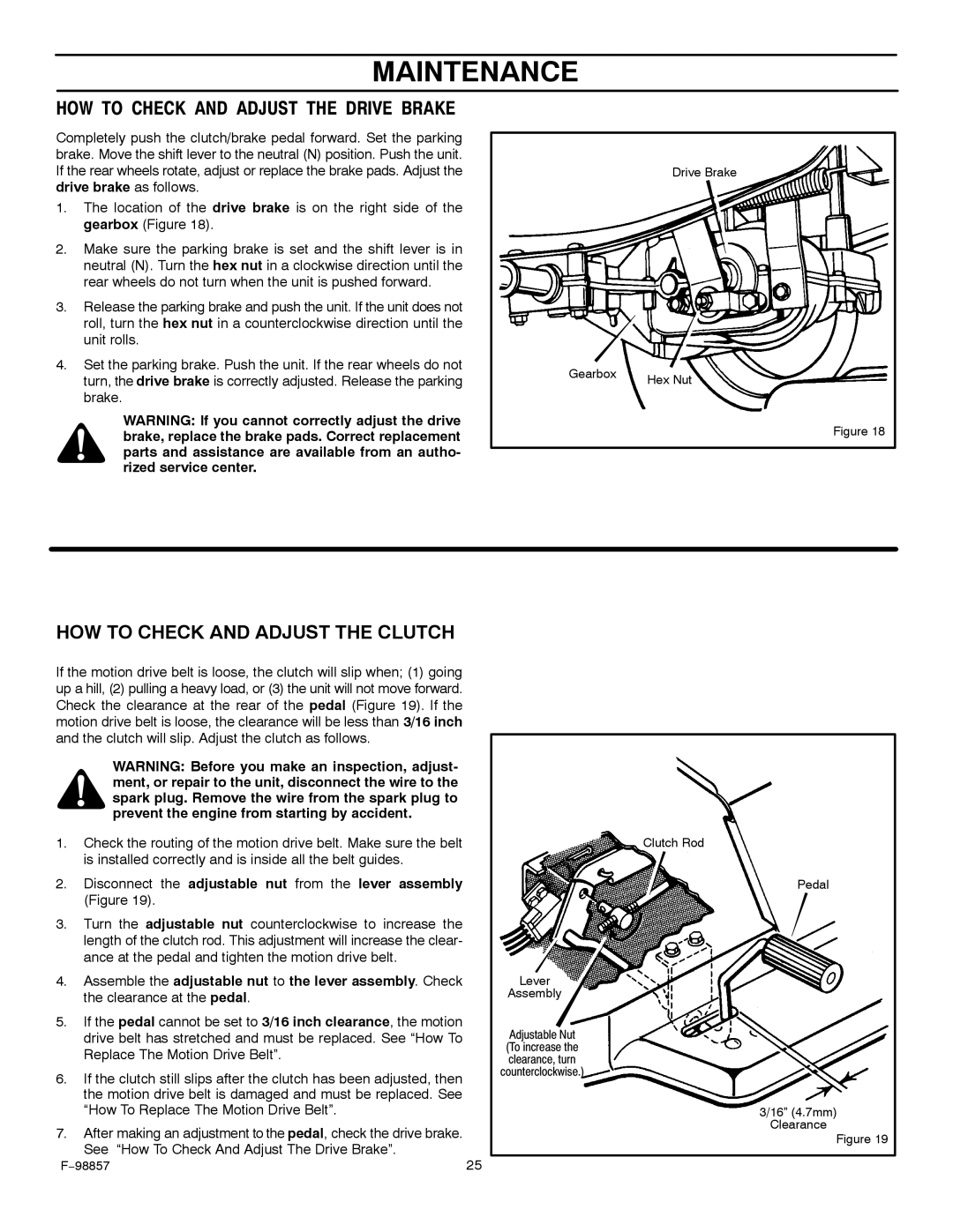 Hayter Mowers 30-Dec manual HOW to Check and Adjust the Drive Brake, HOW to Check and Adjust the Clutch 