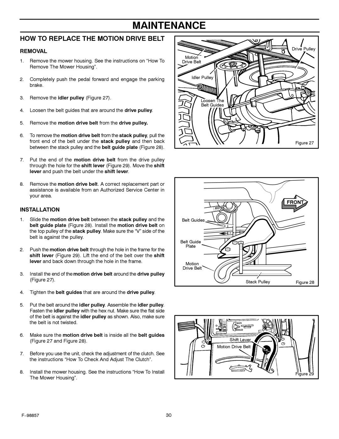 Hayter Mowers 30-Dec manual HOW to Replace the Motion Drive Belt, Removal 