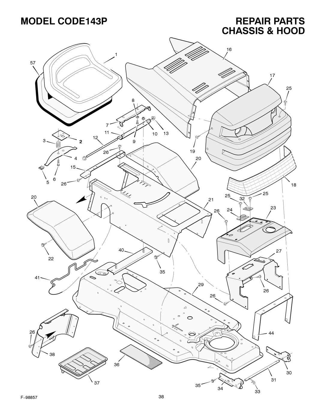 Hayter Mowers 30-Dec manual Model CODE143P Repair Parts Chassis & Hood 