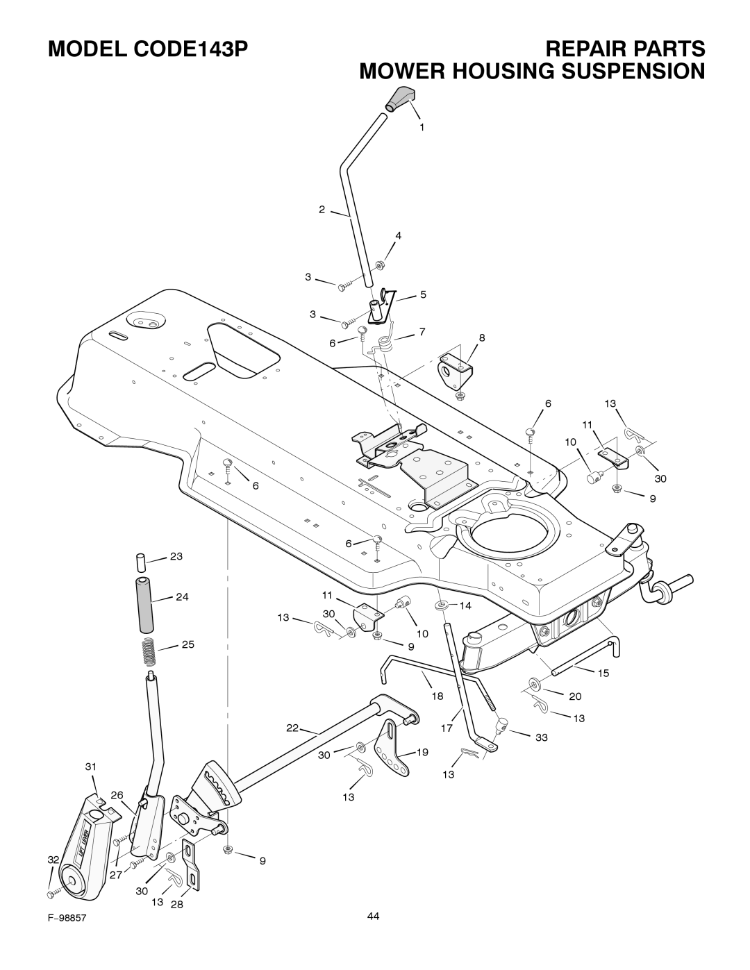 Hayter Mowers 30-Dec manual Model CODE143P Repair Parts Mower Housing Suspension 