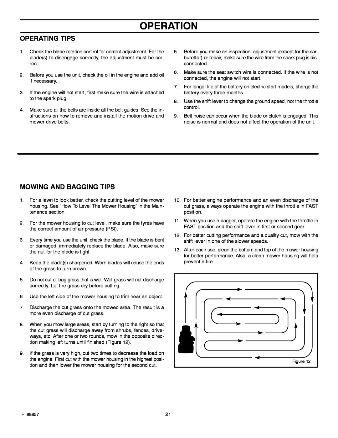Hayter Mowers 30-Dec manual Operating Tips, Mowing And Bagging Tips, Operation 
