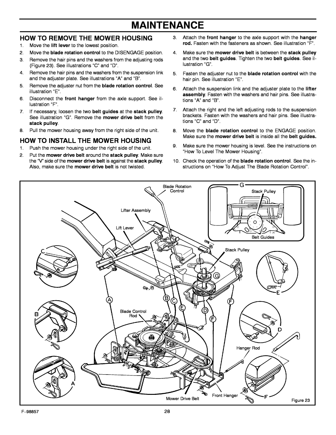 Hayter Mowers 30-Dec manual How To Remove The Mower Housing, How To Install The Mower Housing, Maintenance 