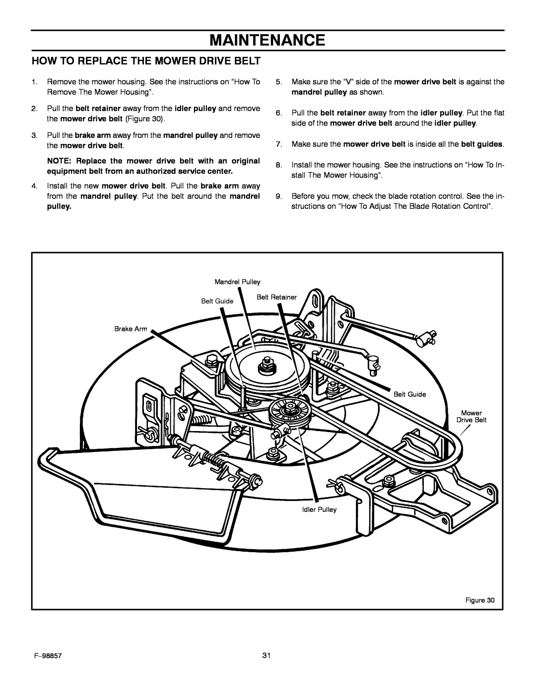Hayter Mowers 30-Dec manual How To Replace The Mower Drive Belt, Maintenance 