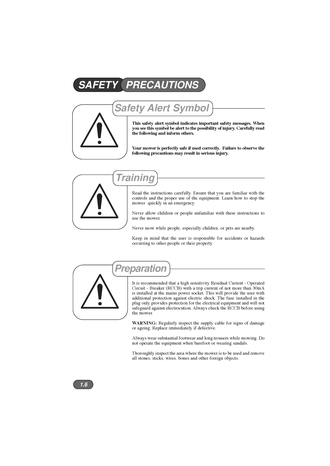 Hayter Mowers 36 manual Safety Precautions, Safety Alert Symbol, Training, Preparation 