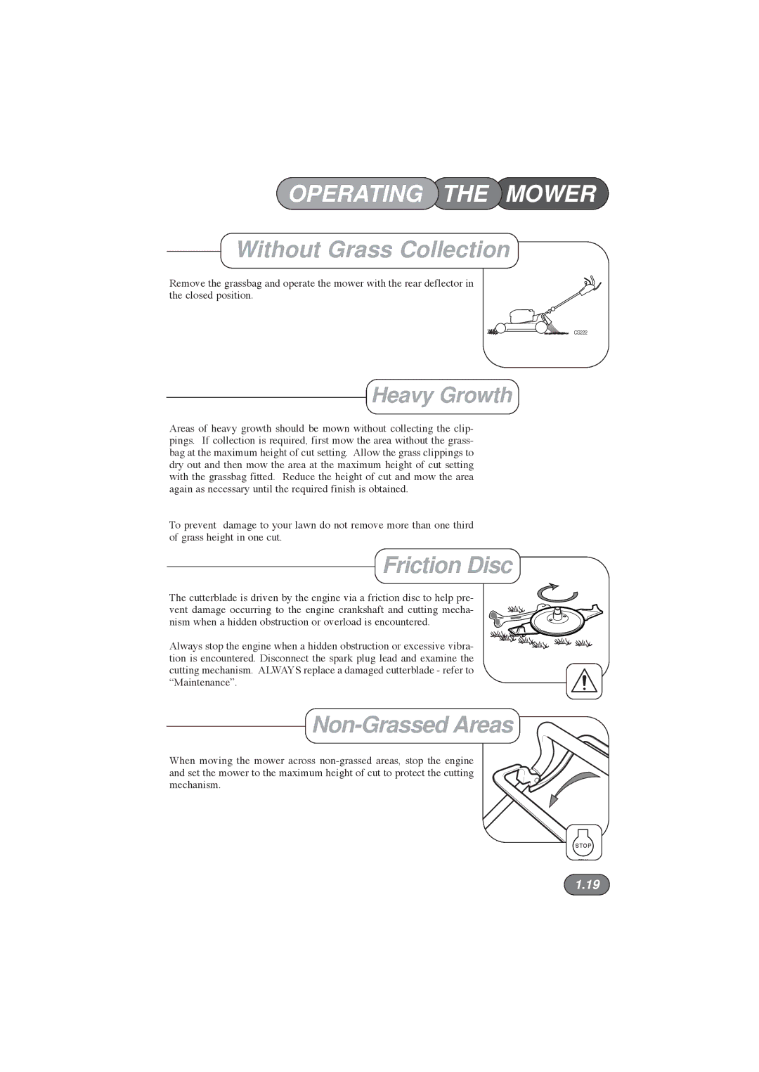 Hayter Mowers 396E manual Without Grass Collection, Friction Disc, Non-Grassed Areas 