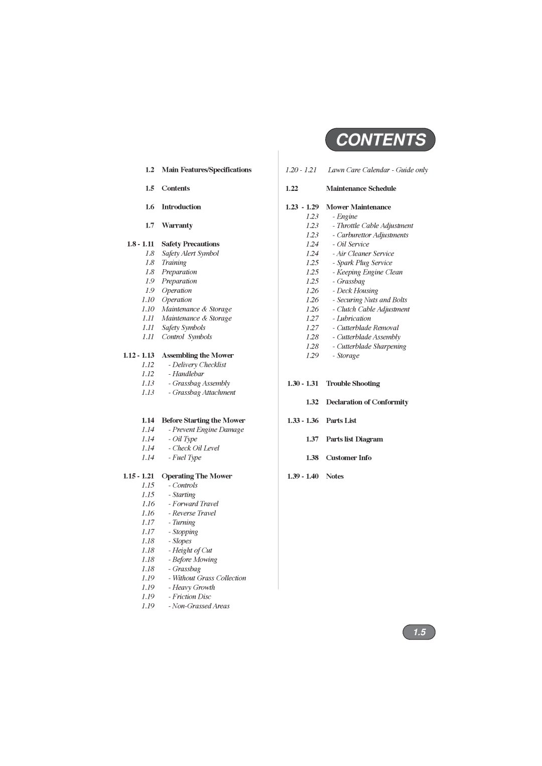 Hayter Mowers 396E manual Contents 