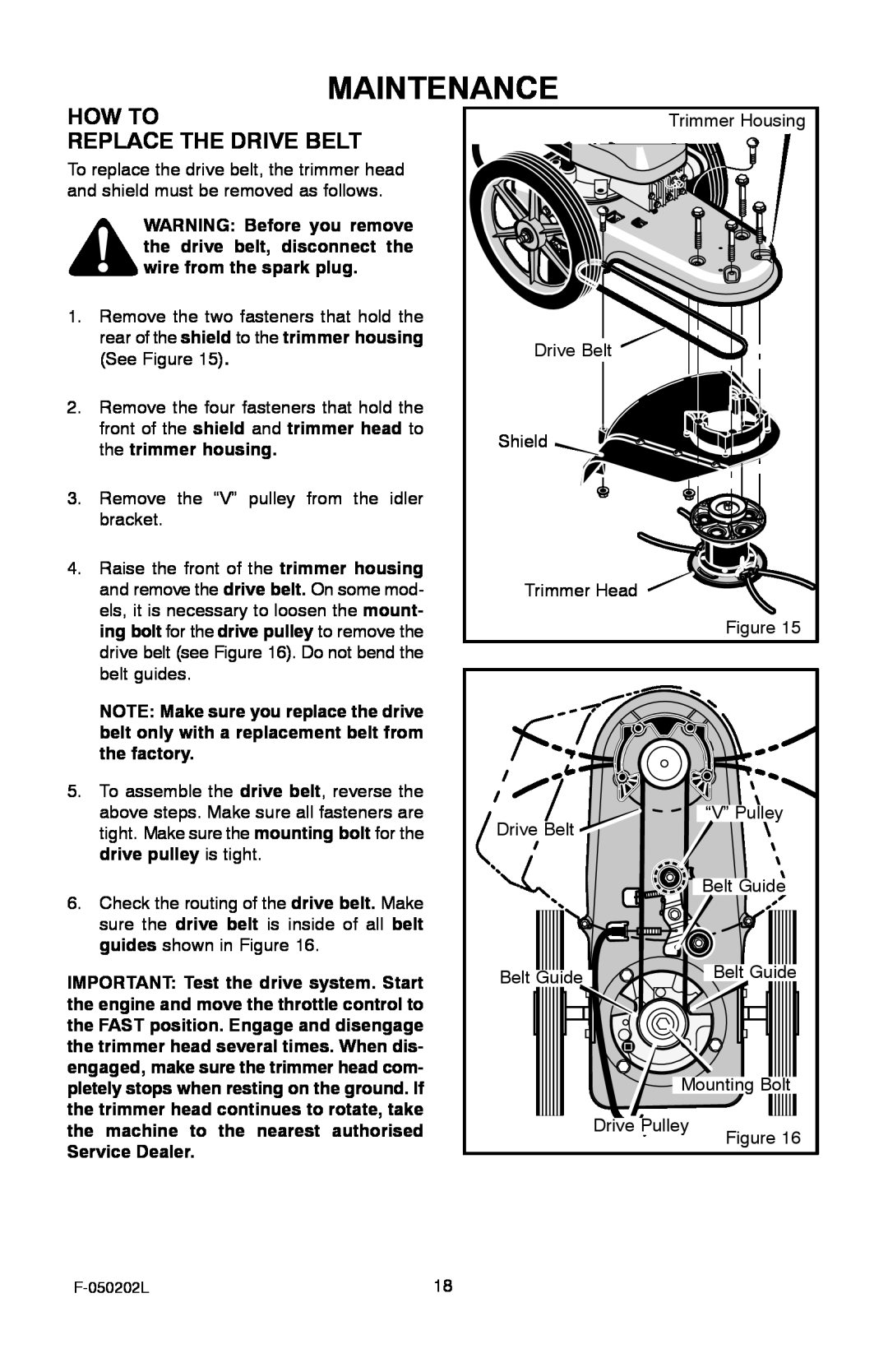 Hayter Mowers 401C001001 manual How To Replace The Drive Belt, Maintenance 