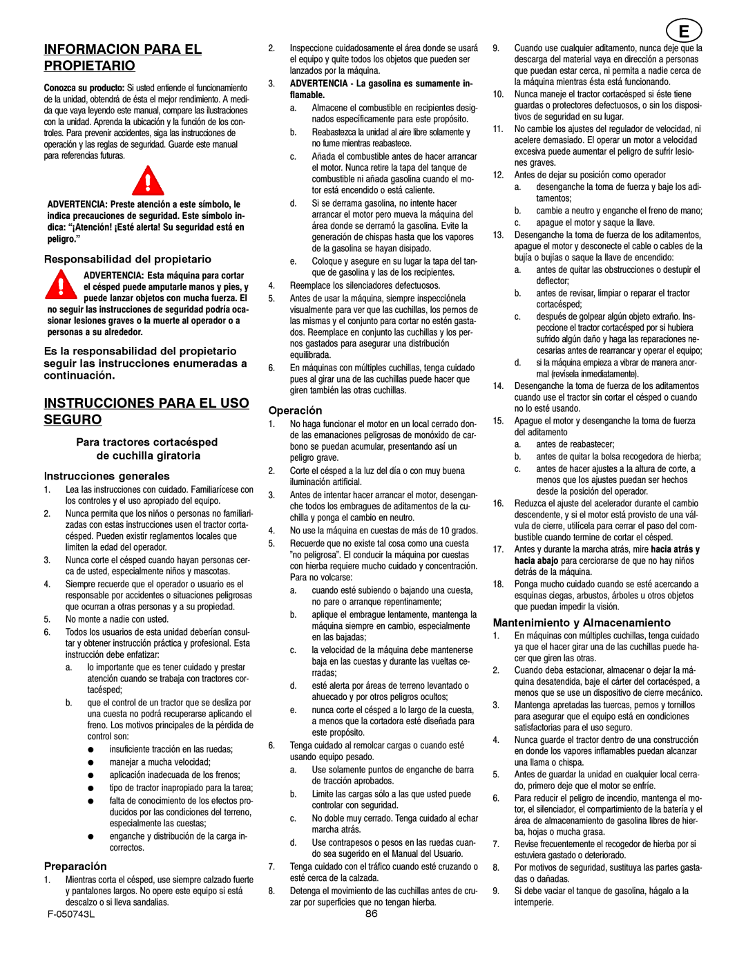 Hayter Mowers 405607x52A manual Informacion Para EL Propietario, Instrucciones Para EL USO Seguro 