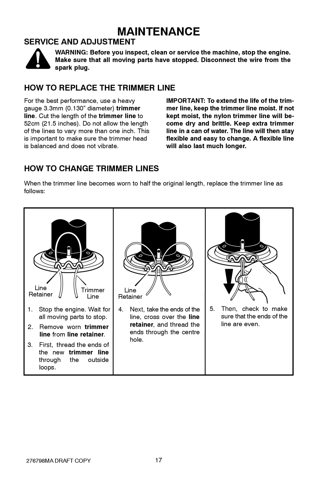 Hayter Mowers 407D manual Service and Adjustment HOW to Replace the Trimmer Line, HOW to Change Trimmer Lines 