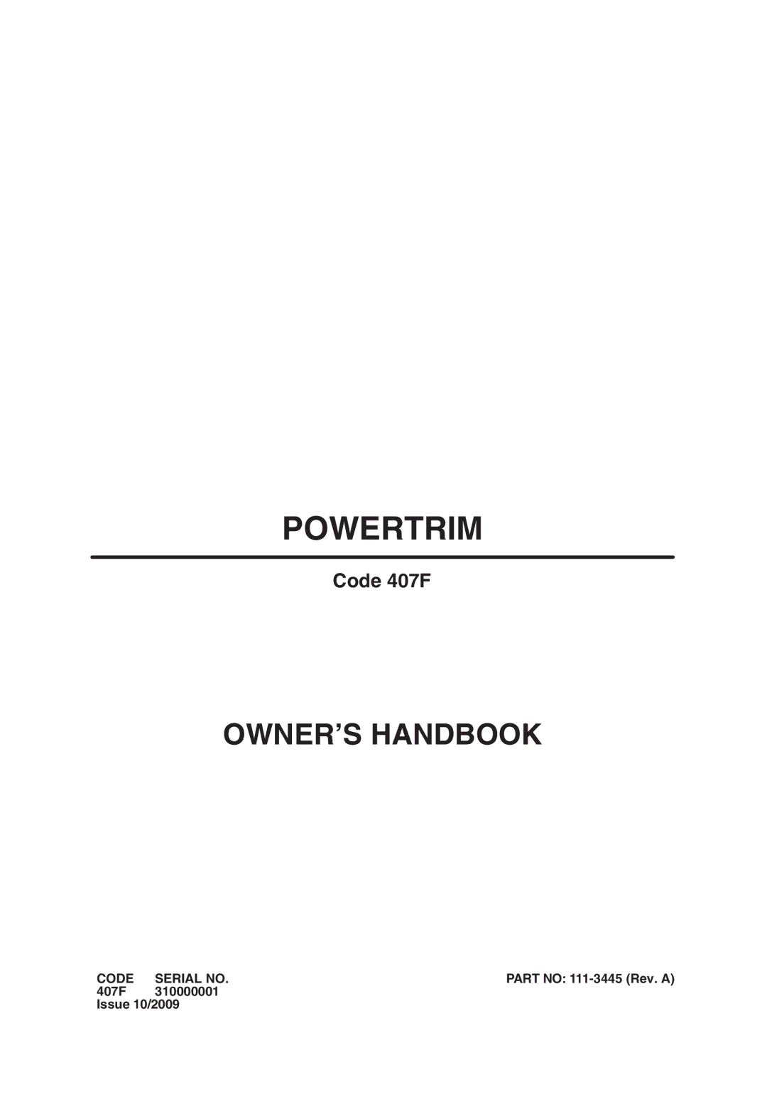 Hayter Mowers manual Powertrim, 407F 310000001 Issue 10/2009 