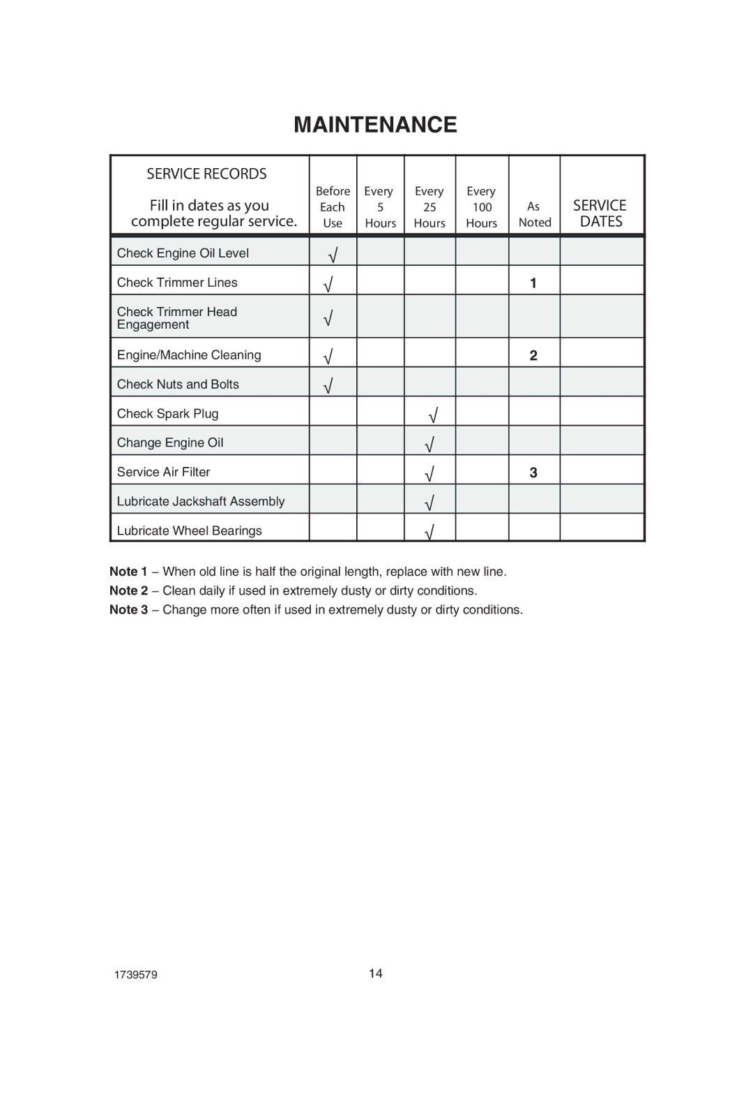 Hayter Mowers 407F manual Maintenance, Service Records 