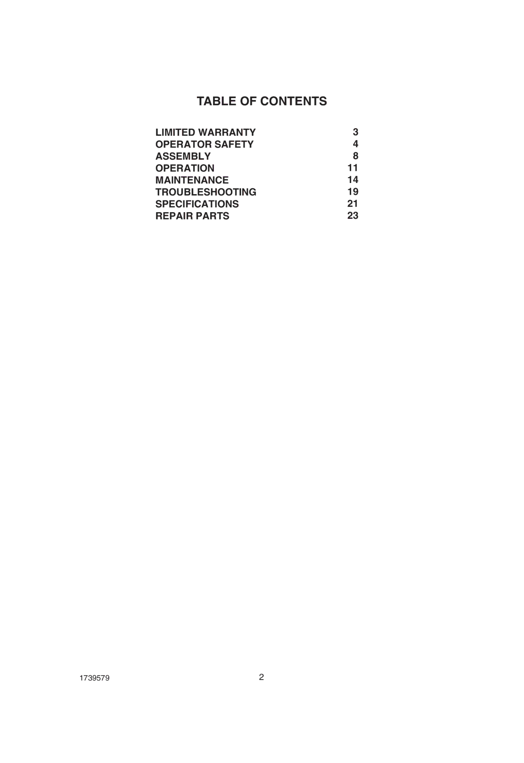 Hayter Mowers 407F manual Table of Contents 