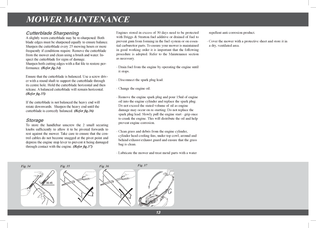 Hayter Mowers 4113G manual Cutterblade Sharpening, Storage 