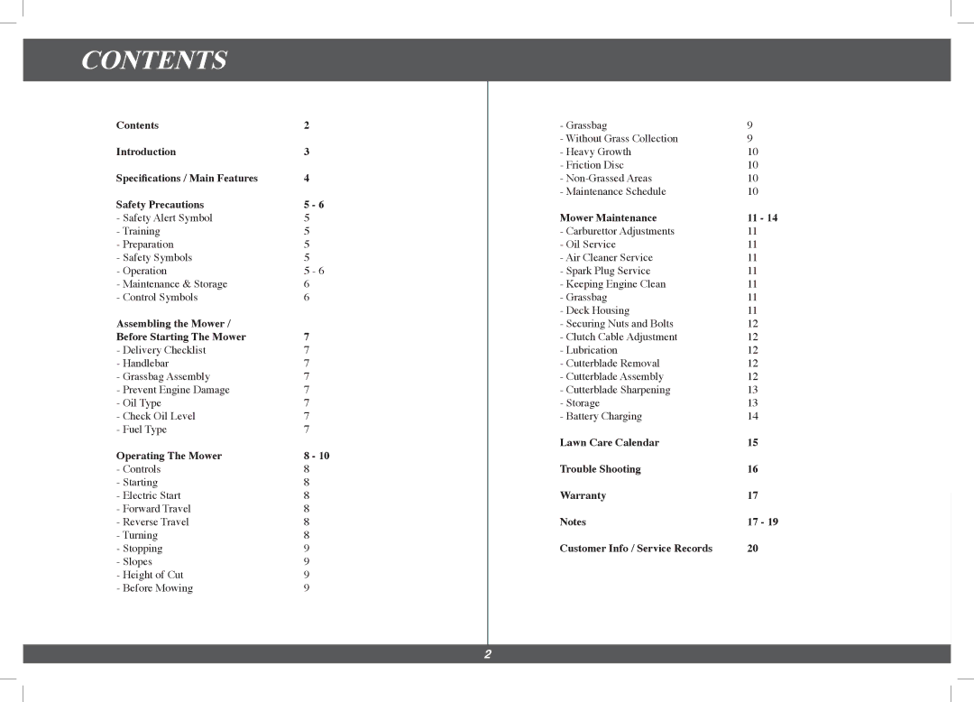 Hayter Mowers 4113G manual Contents 