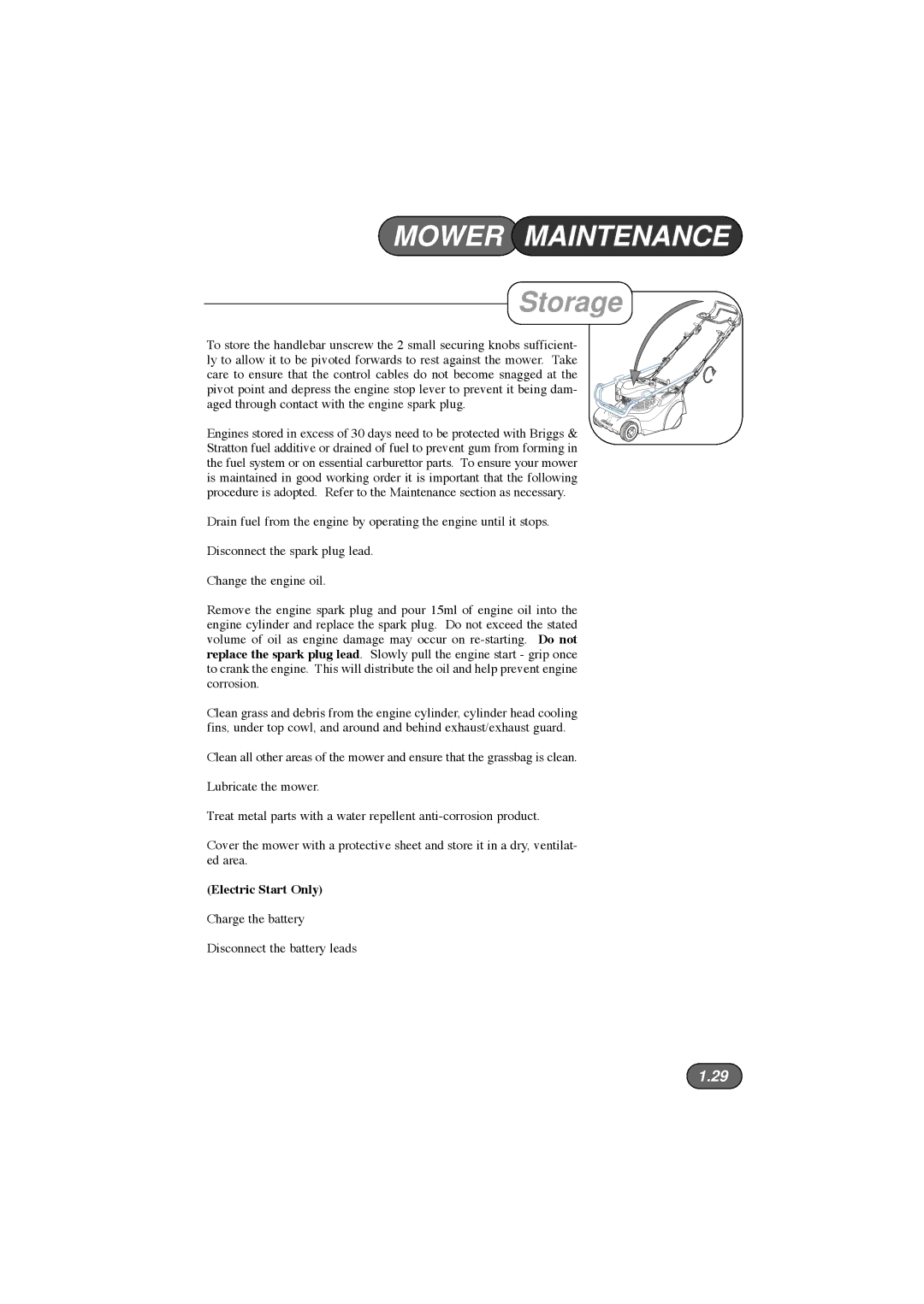 Hayter Mowers 410E, 412E, 413E manual Storage 