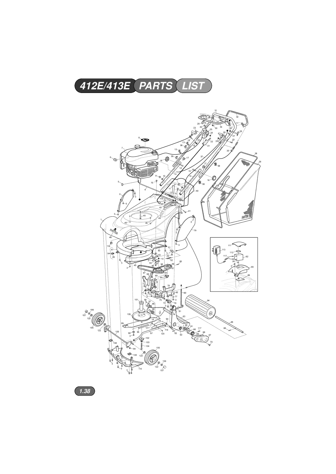 Hayter Mowers 410E manual 412E/413E Parts List 