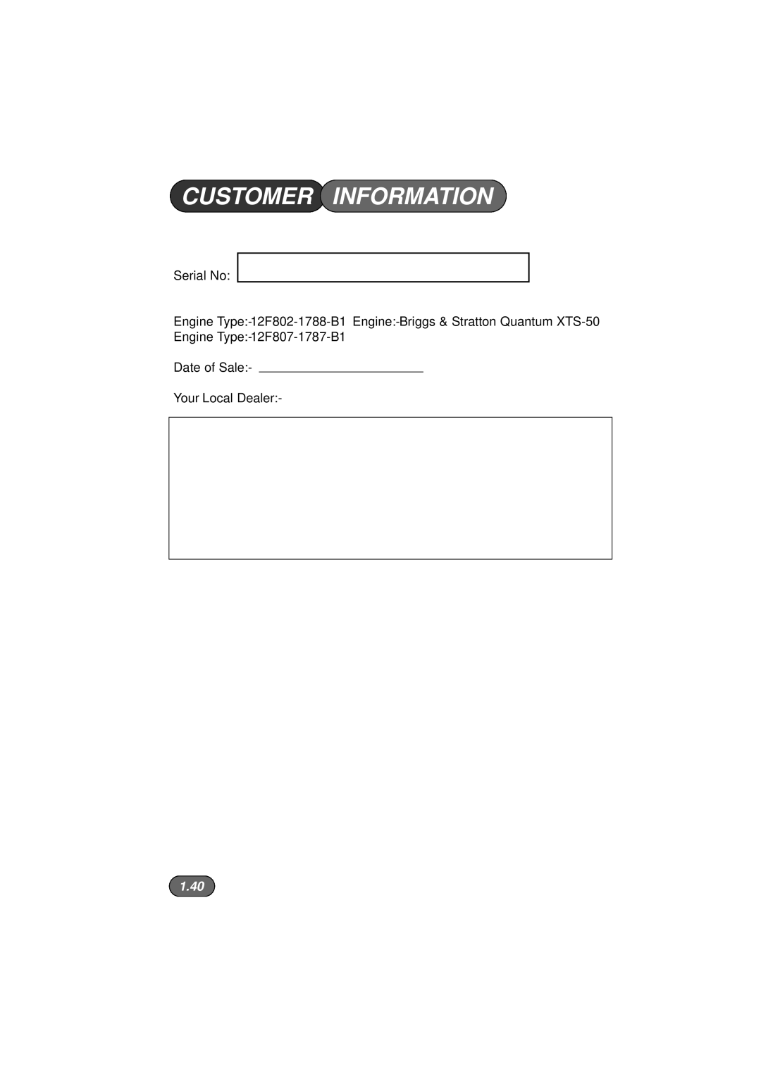 Hayter Mowers 413E, 412E, 410E manual Customer Information, Serial No 