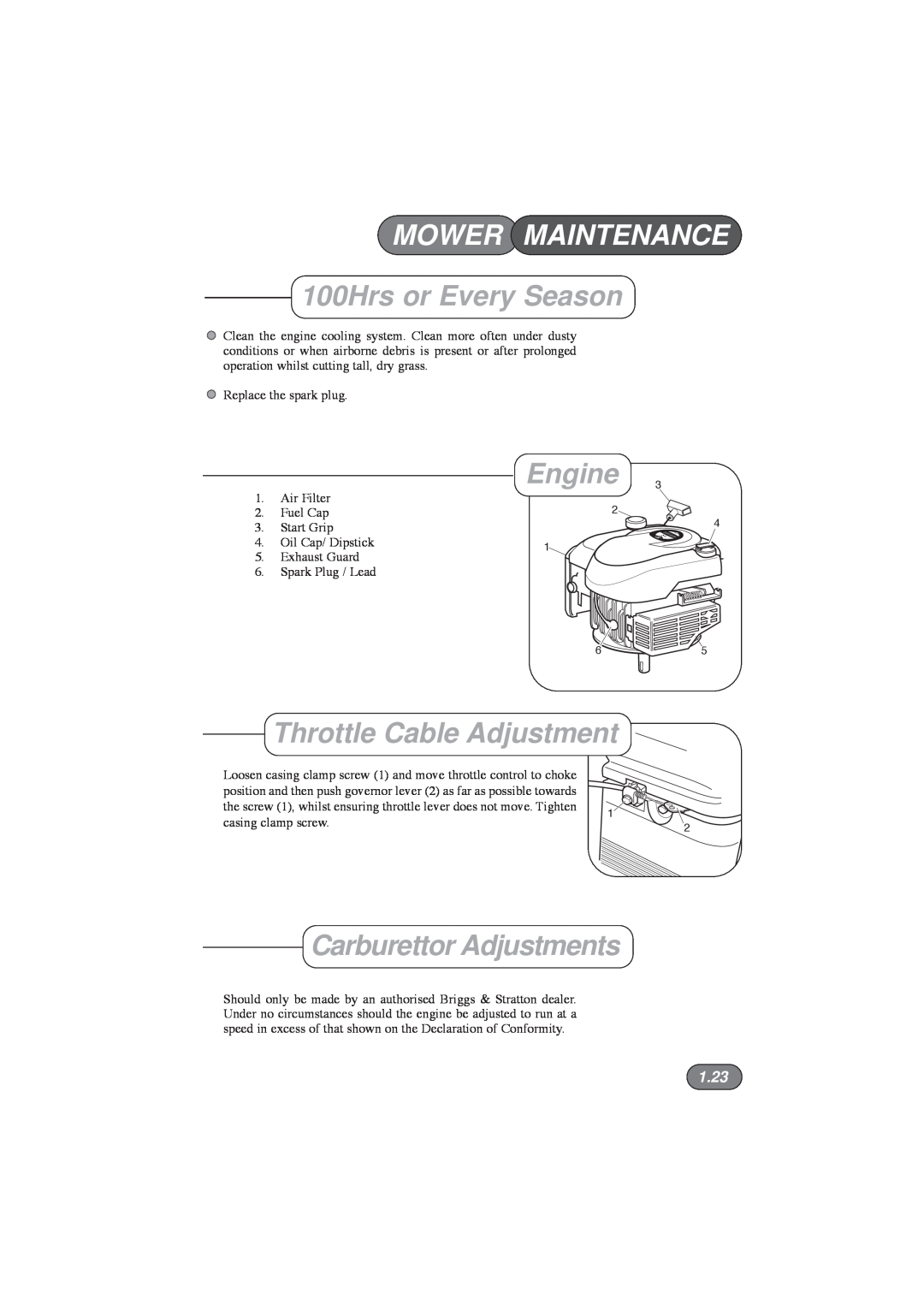 Hayter Mowers 410E Mower Maintenance, 100Hrs or Every Season, Engine, Throttle Cable Adjustment, Carburettor Adjustments 