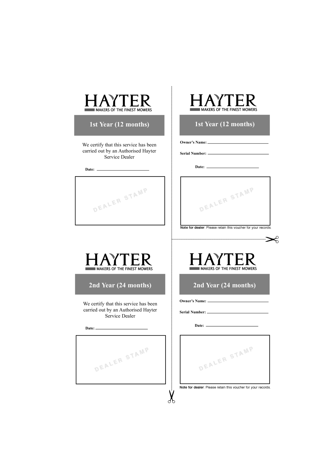 Hayter Mowers 412E, 415E, 410E manual 1st Year 12 months 