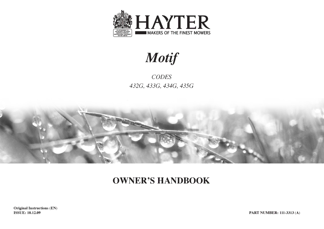 Hayter Mowers 434G, 433G, 435G, 432G manual Motif 