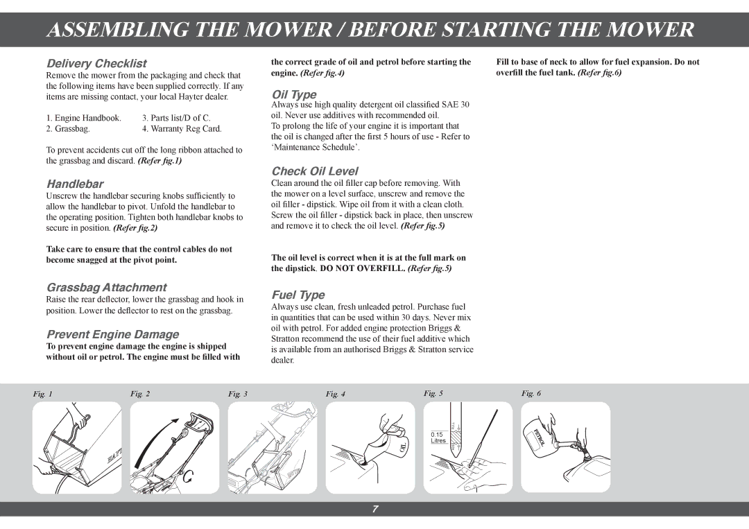 Hayter Mowers 432G, 433G, 434G, 435G manual Assembling the Mower / Before Starting the Mower 