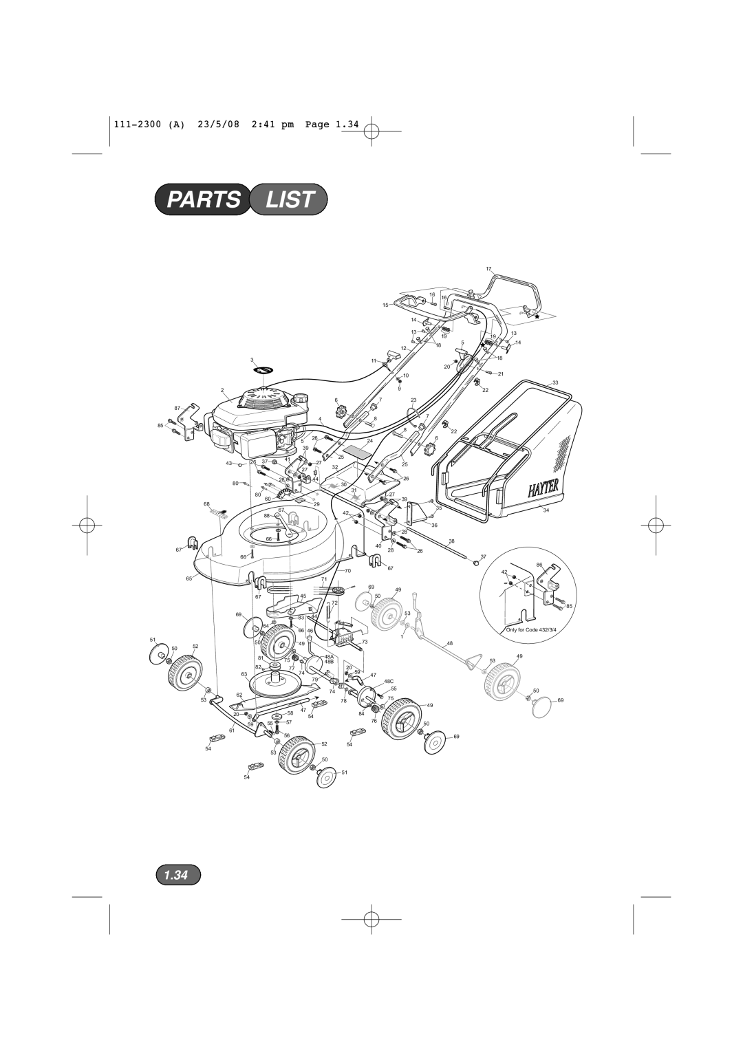 Hayter Mowers 433F, 434F, 435F, 432F manual Only for Code 432/3/4 