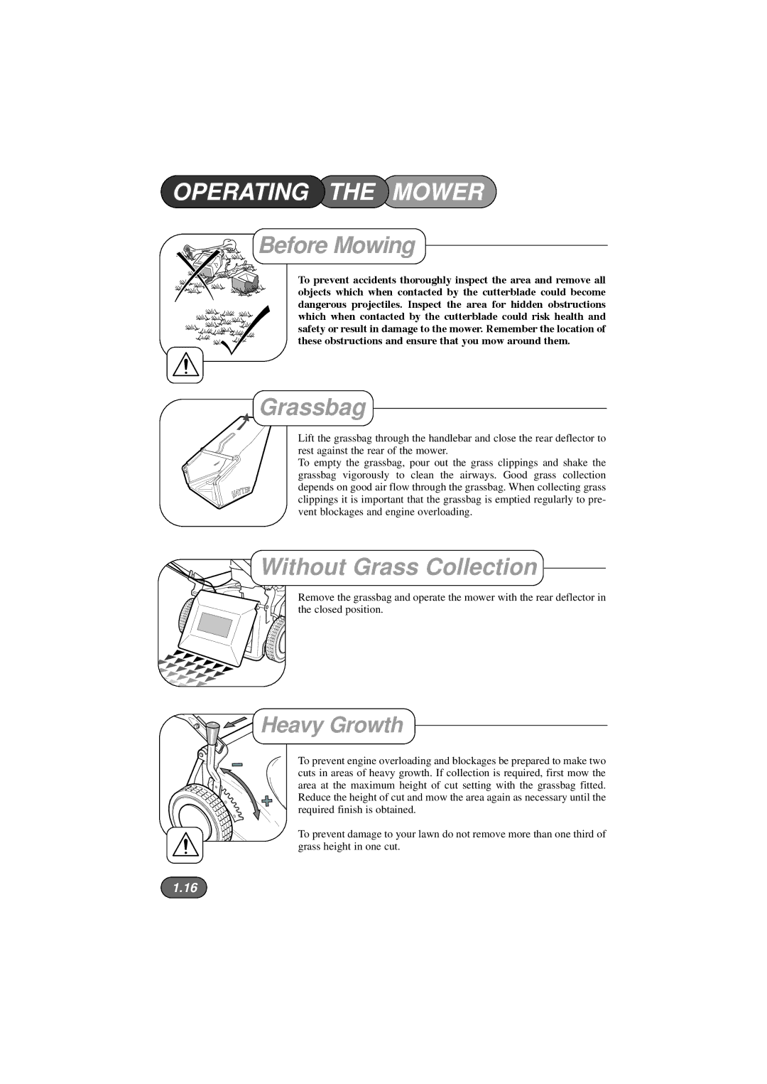 Hayter Mowers 435D, 434D, 433D, 432D manual Before Mowing, Grassbag, Without Grass Collection 