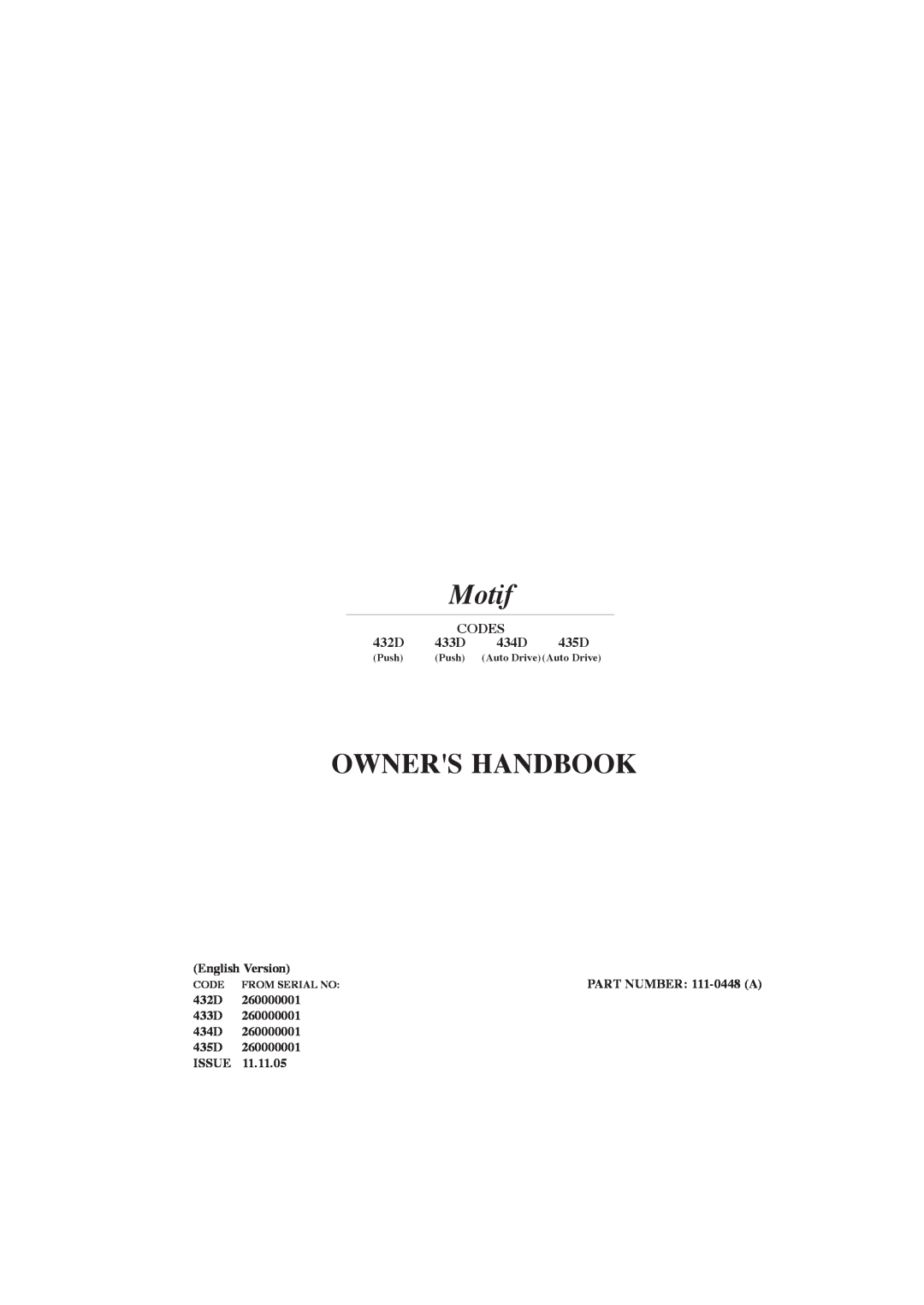 Hayter Mowers 434D manual Codes, 432D, 433D, 435D, Motif, Owners Handbook 