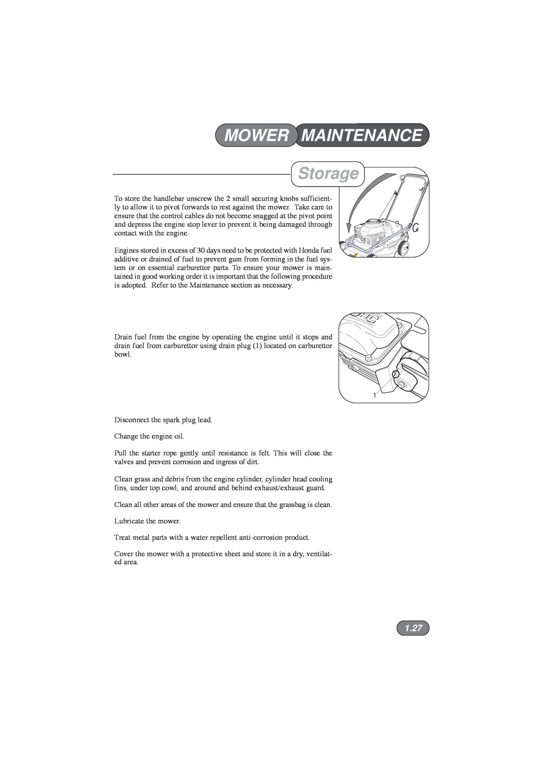 Hayter Mowers 432D, 435D, 434D, 433D manual Storage, 1.27, Mower Maintenance 