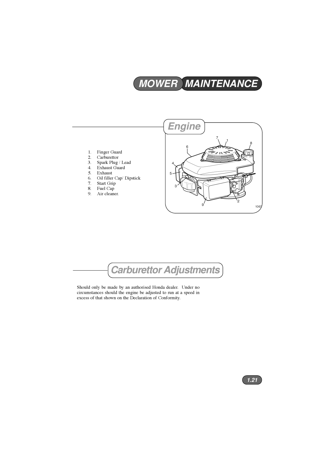 Hayter Mowers 432E, 435E, 434E, 433E manual Mower Maintenance, Engine, Carburettor Adjustments 