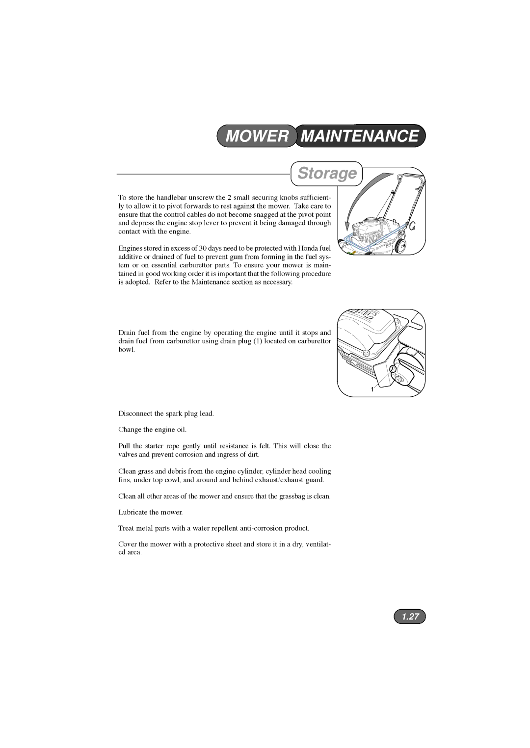 Hayter Mowers 433E, 435E, 432E, 434E manual Storage 