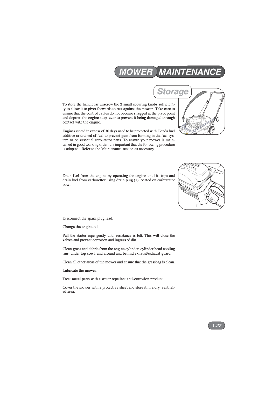 Hayter Mowers 433E, 435E, 432E, 434E manual Storage, 1.27, Mower Maintenance 