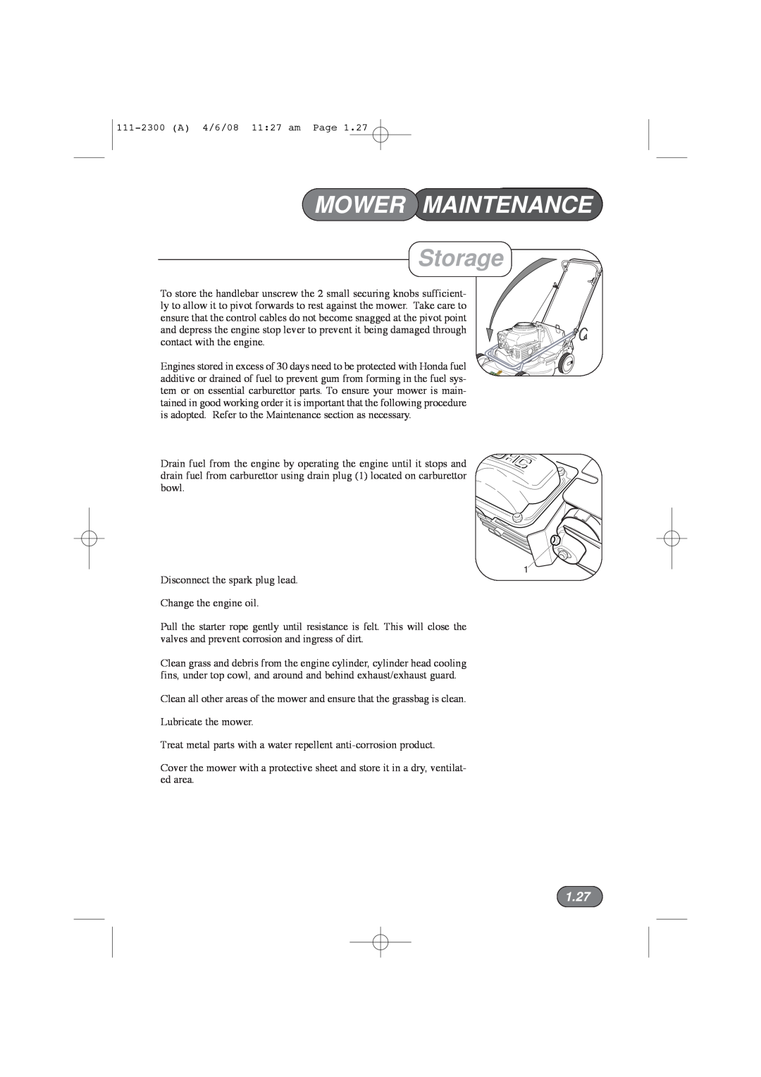 Hayter Mowers 43F manual Storage, 1.27, Mower Maintenance 
