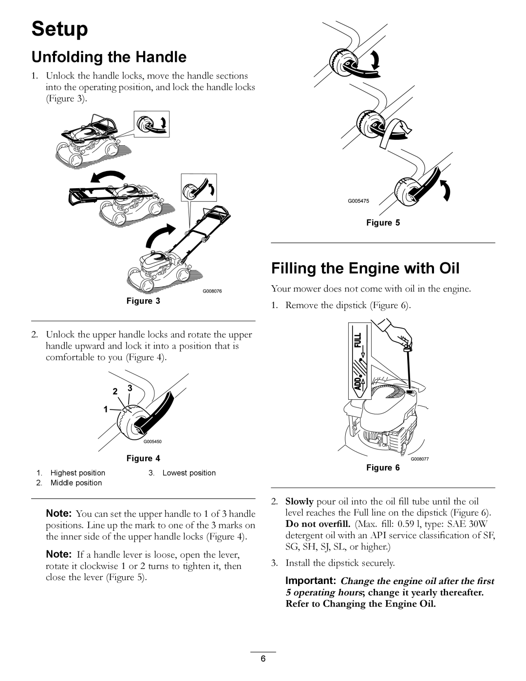 Hayter Mowers 447F manual Setup, Unfolding the Handle, Filling the Engine with Oil 