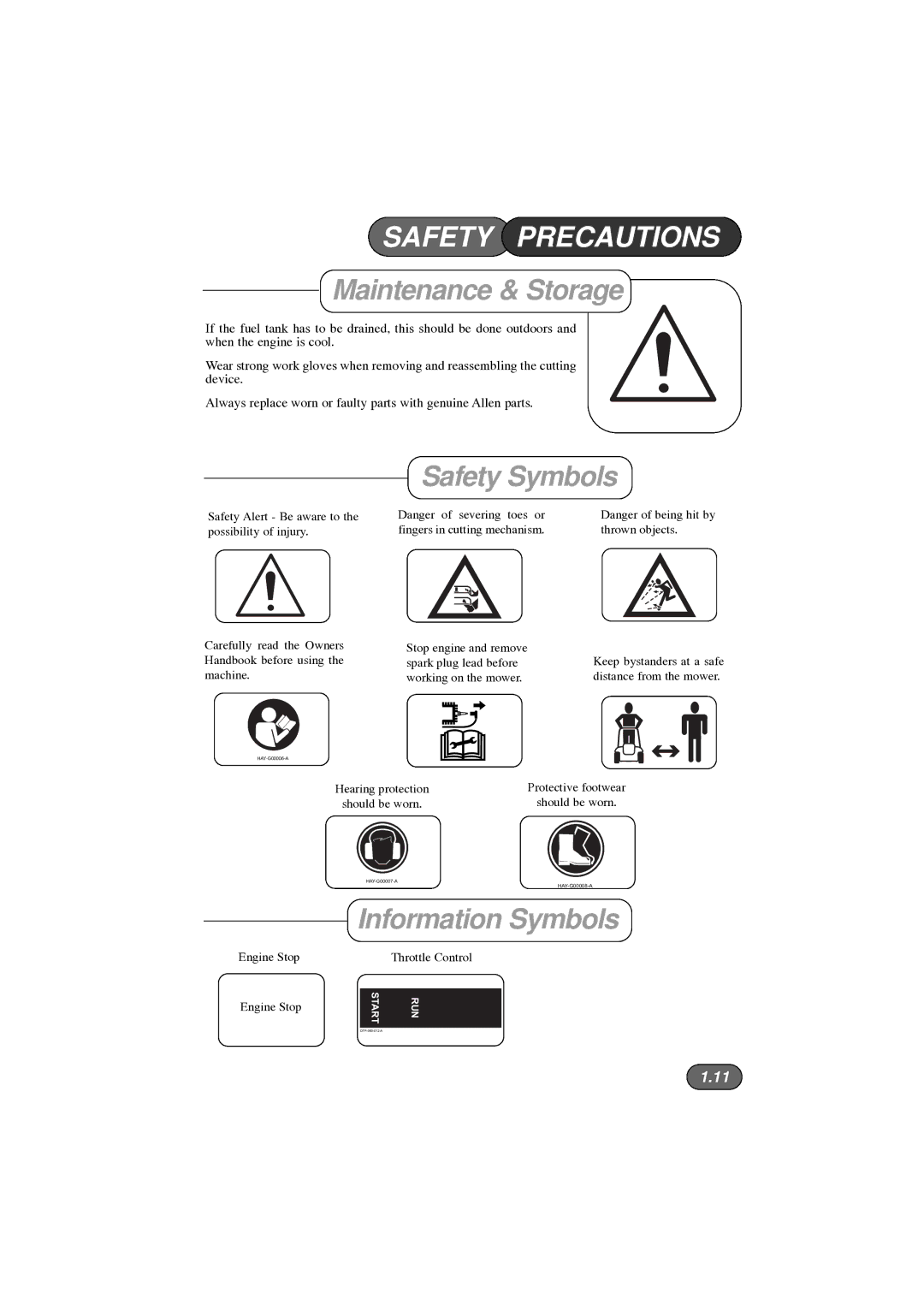 Hayter Mowers 446 Hovertrim, 453, 450 manual Safety Symbols, Information Symbols 