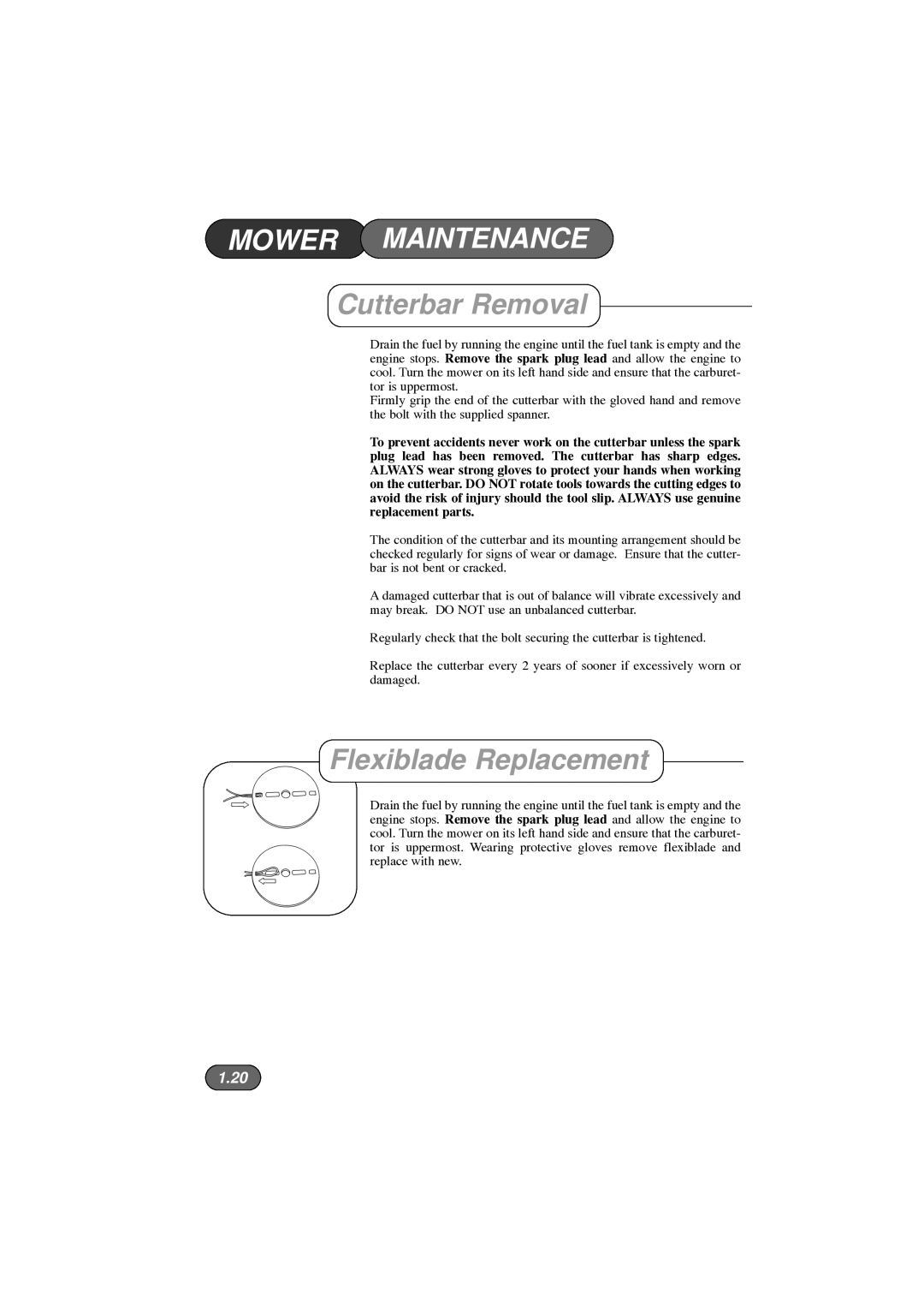 Hayter Mowers 453, 450, 446 Hovertrim manual Cutterbar Removal, Flexiblade Replacement 