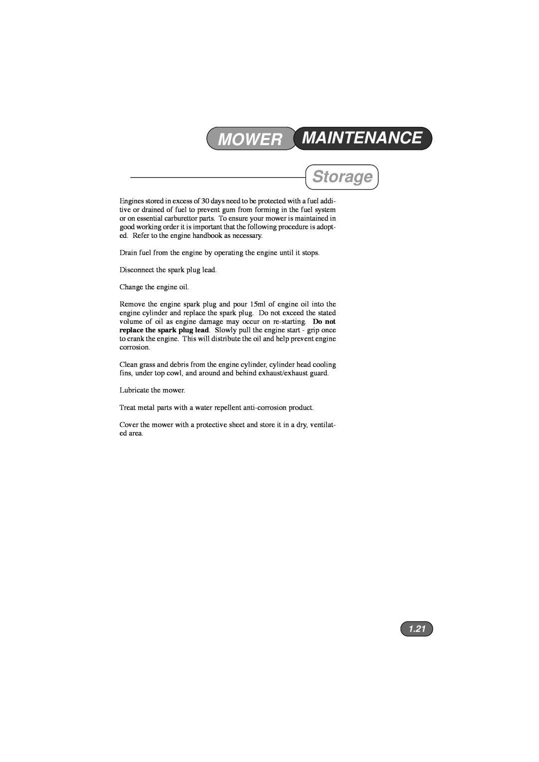 Hayter Mowers 453, 450, 446 Hovertrim manual Storage, 1.21, Mower Maintenance 