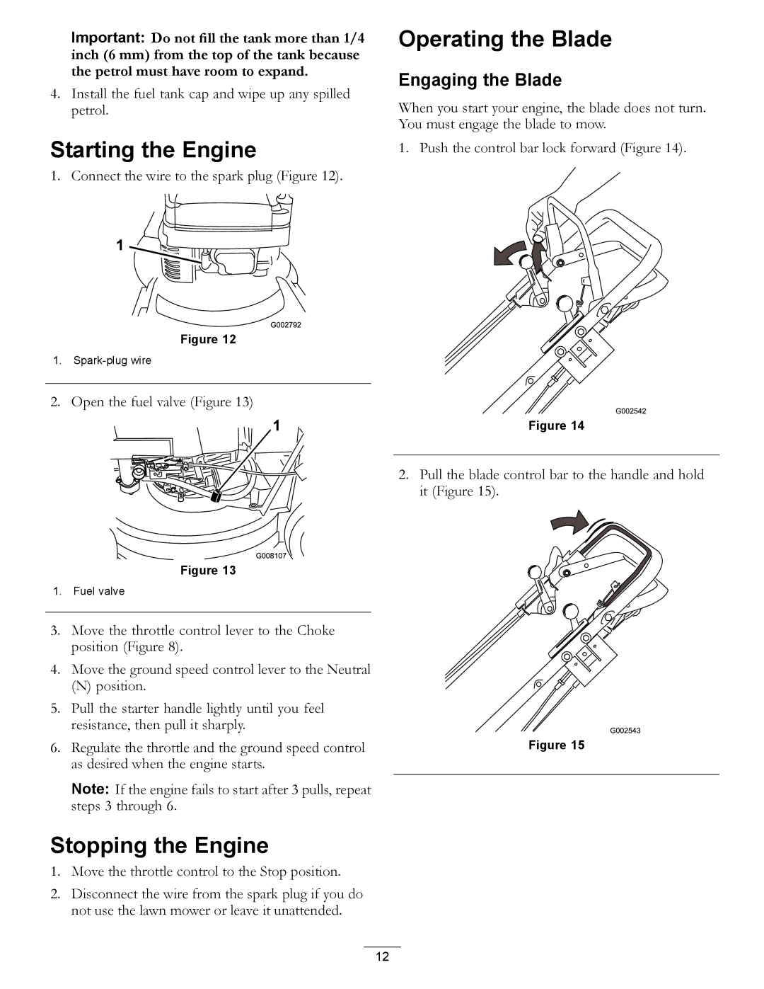 Hayter Mowers 455E manual Starting the Engine, Operating the Blade, Stopping the Engine, Engaging the Blade 